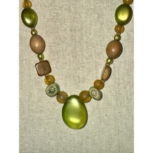 Teresa Goodall Chunky Bead Necklace Green Brown Statement